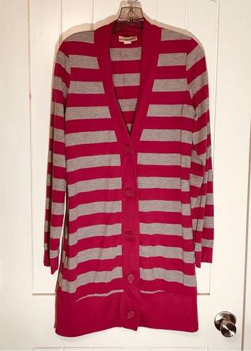 belle du jour Striped V Neck Cardigan Tunic Sweater