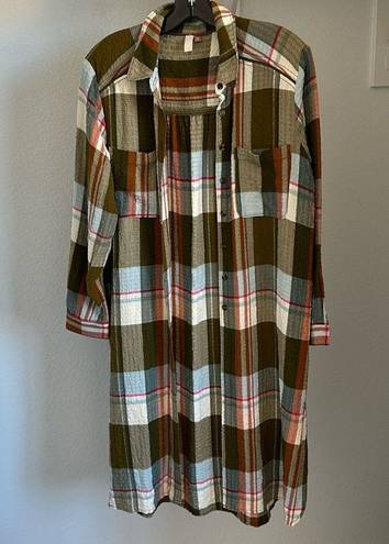 Pilcro  Anthropologie long viscose tunic button down plaid shirt dress with slit