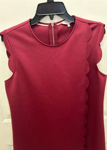 Ted Baker Jasmint Plum Burgundy Draped Scalloped Edge Back Zip Sleeveless Dress