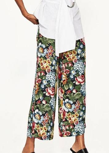 ZARA  Floral Cropped Wide Leg Trousers