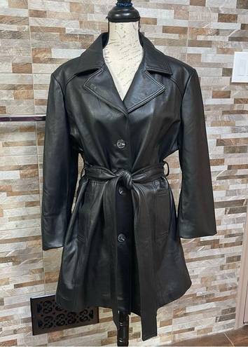 Tahari  Womens Nicole Belted Leather Trench Coat Black XXL