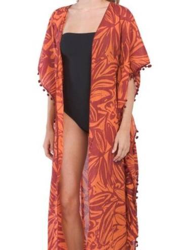 TRUE DESTINATIONS Floral Cover Up Kaftan Robe Maxi Size S Orange