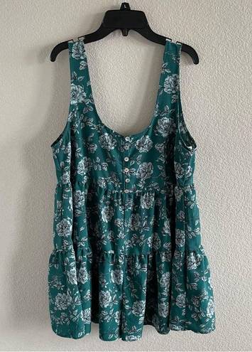 Urban Outfitters Cindy Tiered Ruffle Romper Green Sz Lg