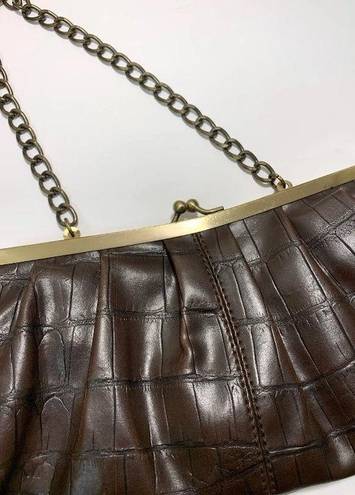 Tommy Hilfiger  Y2K Brown Vegan Leather Crocodile Small Chained Handbag