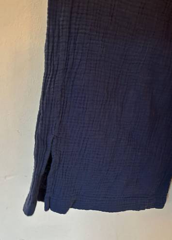 Navy Blue Wide Leg Waffle Knit Linen Pants