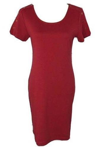 Karen Scott  Sport X-Small Dress Red Stretch Cap Sleeve Button Accent Scoop Neck