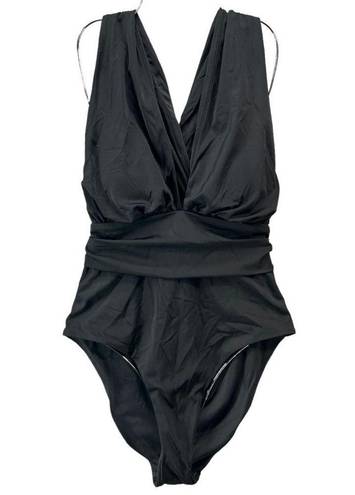 Chelsea28  Womens 4 Way Convertible One Piece Swimsuit L Black Halter Crossback