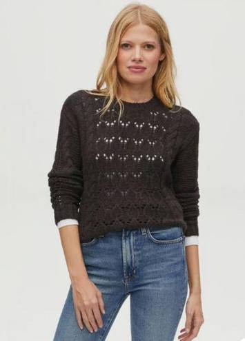 Michael Stars  Louisa Cable Knit Pointelle Pullover Sweater - Black SZ S