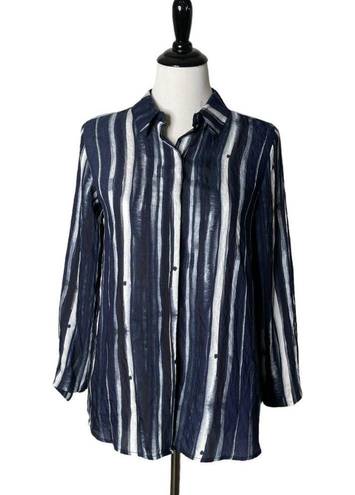 Habitat  Clothes to Live In Button Up Blouse Blue Striped‎ Collar Women's Size XS