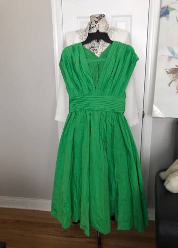 Tracy Reese New  Kelly Shirred Frock Lime Dress Pleated Overlay Taffeta