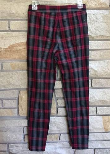 Alexander Wang T by  Grey and Red Plaid Fitted Zip Leggings Pants Size 2