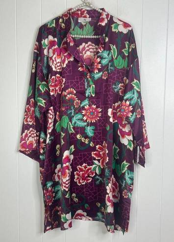 Natori NWT  Kasumi Mandarin Sleepshirt 3/4 Length Purple Floral Size XL