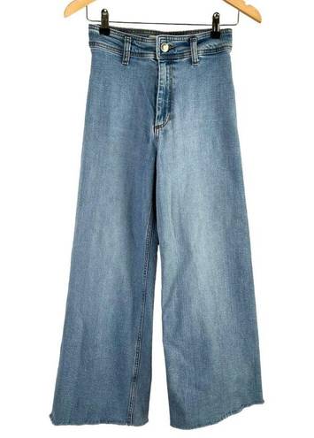 ZARA  High Waist Marine Straight Wide Leg Jeans Raw Hem Light Blue Wash, Size 4