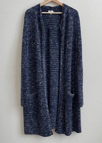 J.Jill  Azure Blue White Azalea Open Front Long Duster Topper Cardigan Sweater