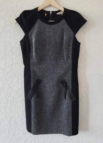 Rebecca Taylor  gray sheath dress with black leather Size 4