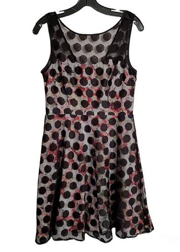 Betsey Johnson  Polka Dot Illusion Skater Dress Floral Size 6