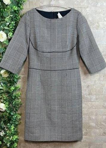 Stella McCartney  Houndstooth Plaid Boat Neck Wool Blend Dress Gray 42 US 6/8