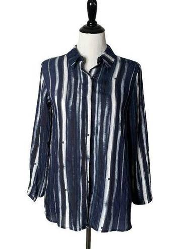 Habitat  Clothes to Live In Button Up Blouse Blue Striped‎ Collar Women's Size XS