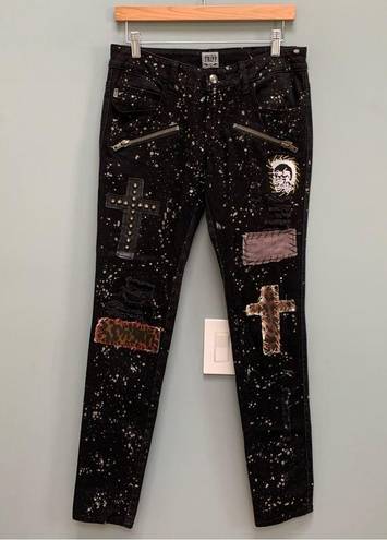 Tripp NYC  Daang Goodman Patched Studded Paint Distressed Jeans Black 28