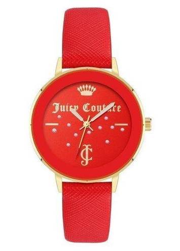 Juicy Couture NWT  Gold & Red Leather Band Rhinestone Watch