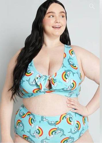 Modcloth  | 2 piece swimsuit |  rainbow shark print | Top: XS, Bottom: S