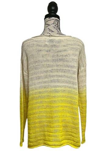 Michael Stars  Open Knit Vneck Pullover Ombré Sweater 2 Yellow White Beachy