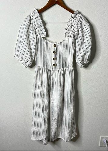 Free People  x Afternoon Striped Midi Dress Puff Sleeve Button Back Womens 4