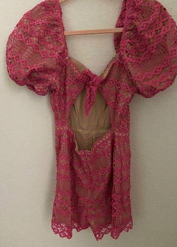 Adelyn Rae  Praya Tie Back Crochet Lace Sorbet Pink Romper Size S