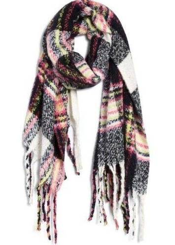 BP  Blanket Scarf Wrap Fringe Cozy Cottagecore Plaid Black Pink Boho Casual NWT