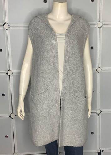 Tahari  Gray Wool Blend Open Front Hooded Sleeveless Cardigan Size Medium