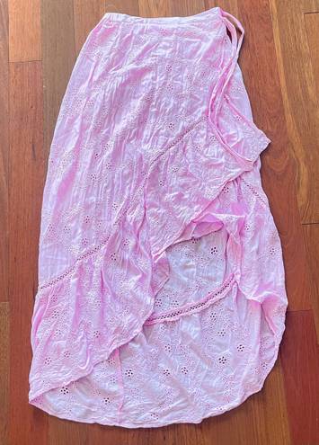 Young Fabulous and Broke Pink Eyelet Lace Asymmetric Faux Wrap Skirt