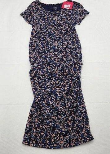 Isabel Maternity  Womens Size XS Scoop Neck T-Shirt Floral Navy Midi Dress