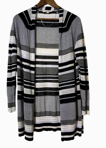 Loft  Stripe Open Long Cardigan Blue and White Large