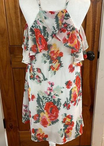 Davi & Dani  Floral Midi Dress Medium Red Orange Yellow Green white Off shoulder