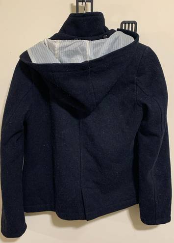 Bershka Wool Warm Navy Blue Grey Trench Hooded (comes off) Lined Dress Jacket S