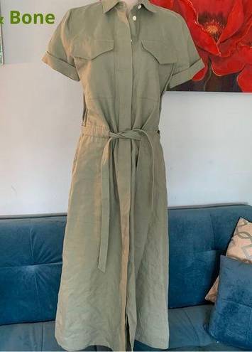 Rag and Bone New  Luna Olive Green 100% Linen Runway Dress Size S Small See Desc.