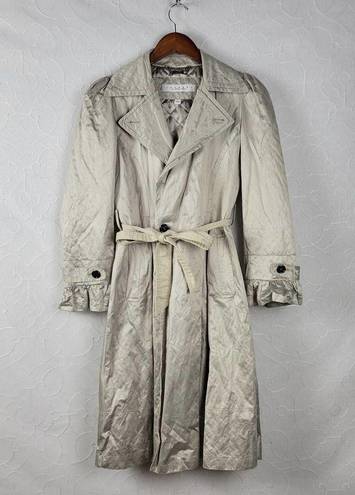 Laundry by Shelli Segal  Womens Trench Coat Size M Cream Sheen Belted Quilt Lined