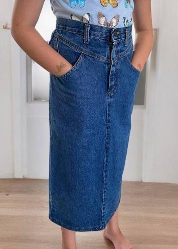 Stuffed Shirt Vintage Denim Midi Pencil Skirt Back Slit V Front size 5/6 Blue