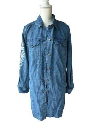 Jessica London  Denim White Floral Embroidered Tunic Length Button Down Size 16W