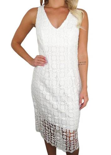 Bisou Bisou  White Lace V-Neck Lace Up Formal Mini Dress Size 8