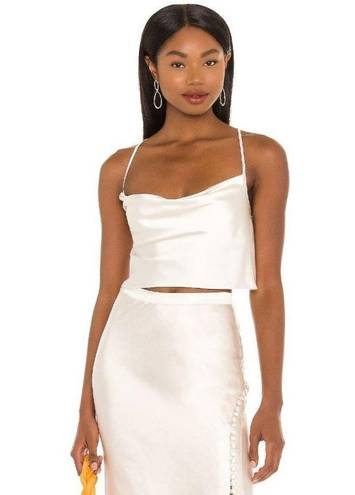 L'Academie  The Kali Top in Ivory Medium Womens Satin Backless Halter Tank