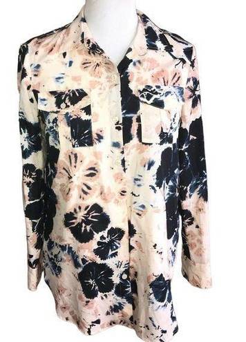 DKNY  BEIGE PINK BLACK GRAY LIGHTWEIGHT FLORAL TOP SIZE XS