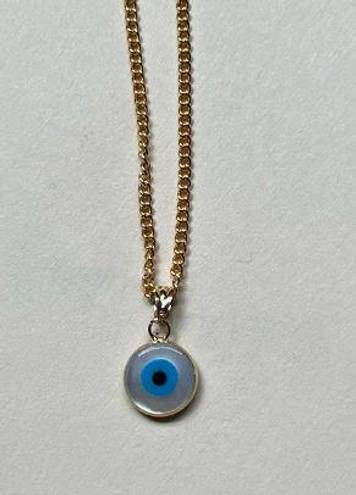 Tehrani Jewelry 14k Real Gold evil eye white Pendant | Birthday gift | lucky charm | Real Gold Evil Eye protection pendant |