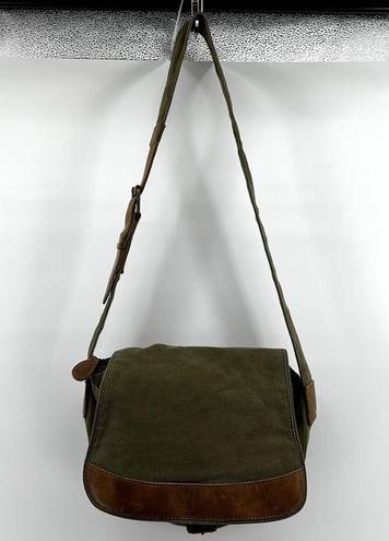 L.L.Bean  Messenger Bag Satchel Crossbody Buckle Adjustable Canvas Green Brown