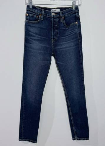 RE/DONE ReDone Originals High Rise Ankle Crop In Midnight Blue Button Fly Size 24