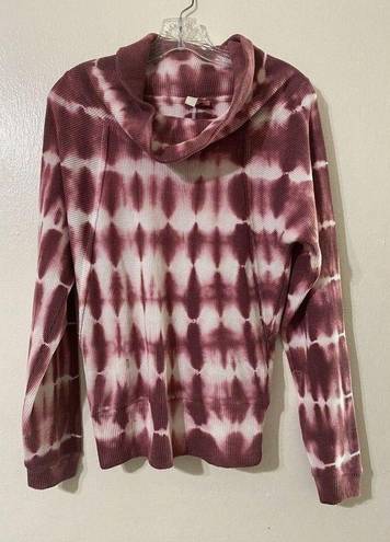 Pilcro  Tie Dye Cowl Neck Boho Sweater Womens XS Pink Waffle Knit Thermal