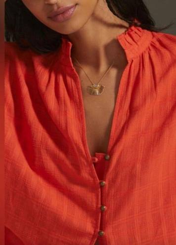 Pilcro  Anthropologie Orange Long Sleeve Button Down Top Large