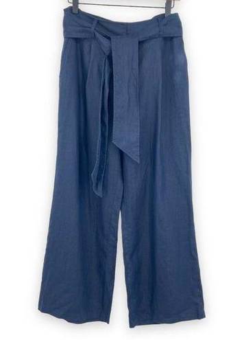 Chelsea28  navy blue 100% linen wide leg cropped belted pants size 10 NEW