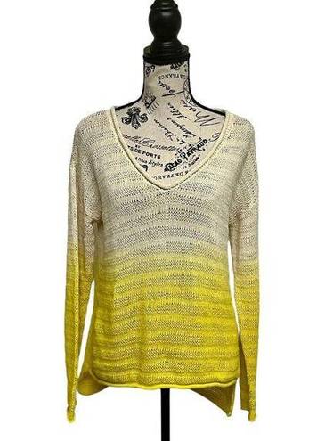 Michael Stars  Open Knit Vneck Pullover Ombré Sweater 2 Yellow White Beachy