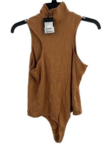 n:philanthropy  Ribbed Sleeveless Mock Neck Bodysuit New Size Small Tan